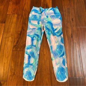 All In Motion Girls Blue Pink Green Leggings Sports Size Large (10/12)